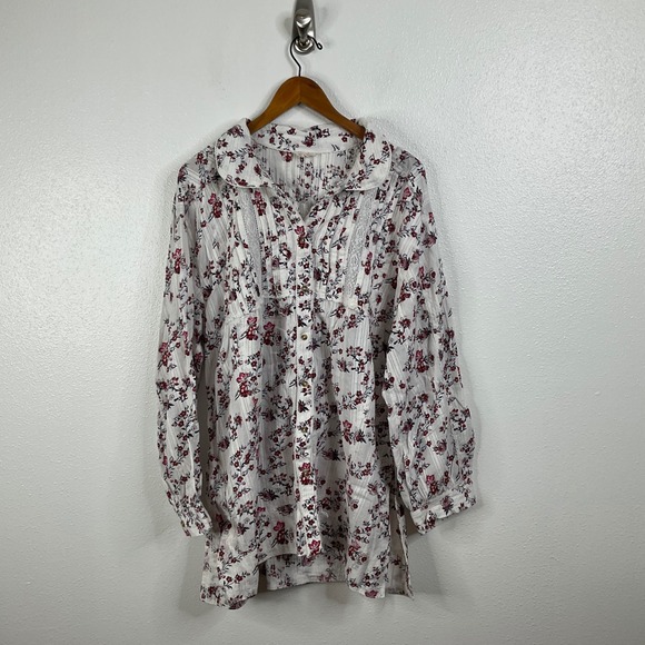 Pilcro Collared Pintuck Blouse Floral Print Size Xlarge - Picture 5 of 8
